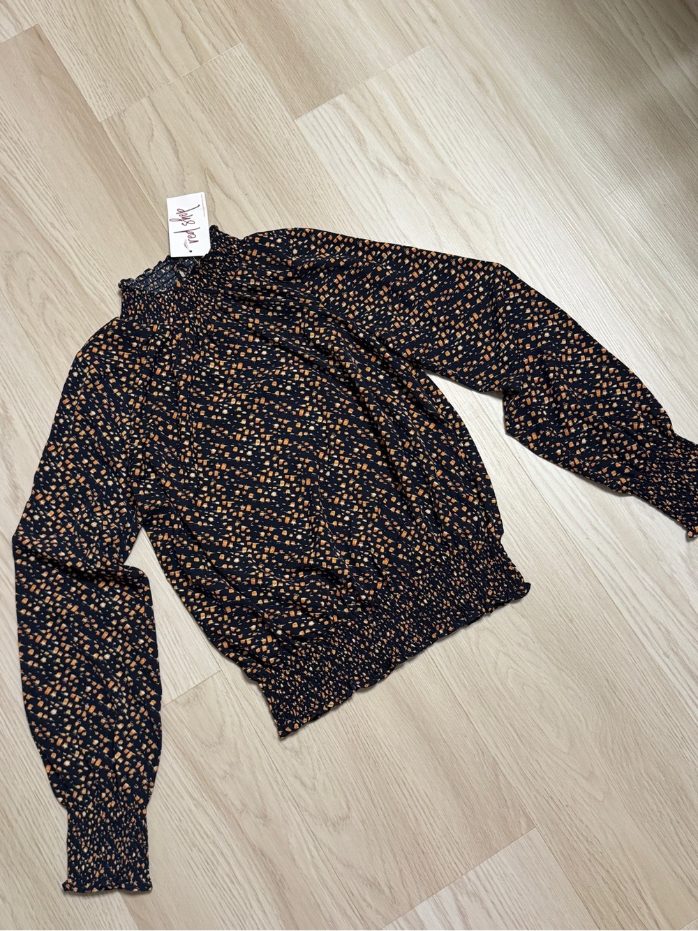 THML anthropologie Cadence Blouse top mock neck smocked neck waist fall festival